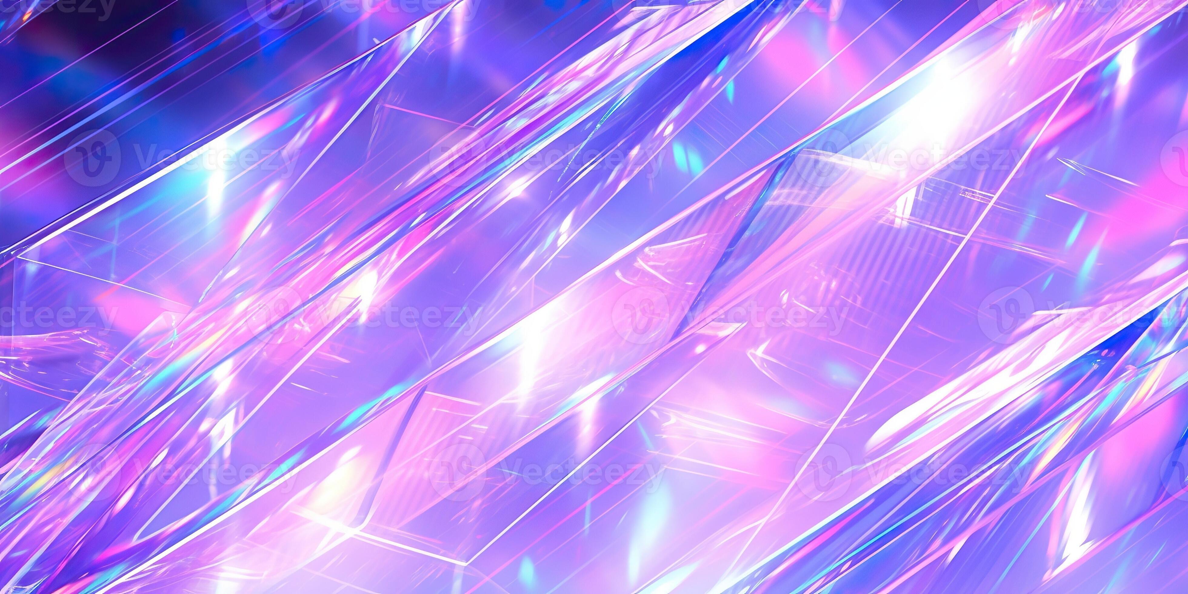 Holographic background with glass shards. Rainbow reflexes in pink and purple color. Abstract