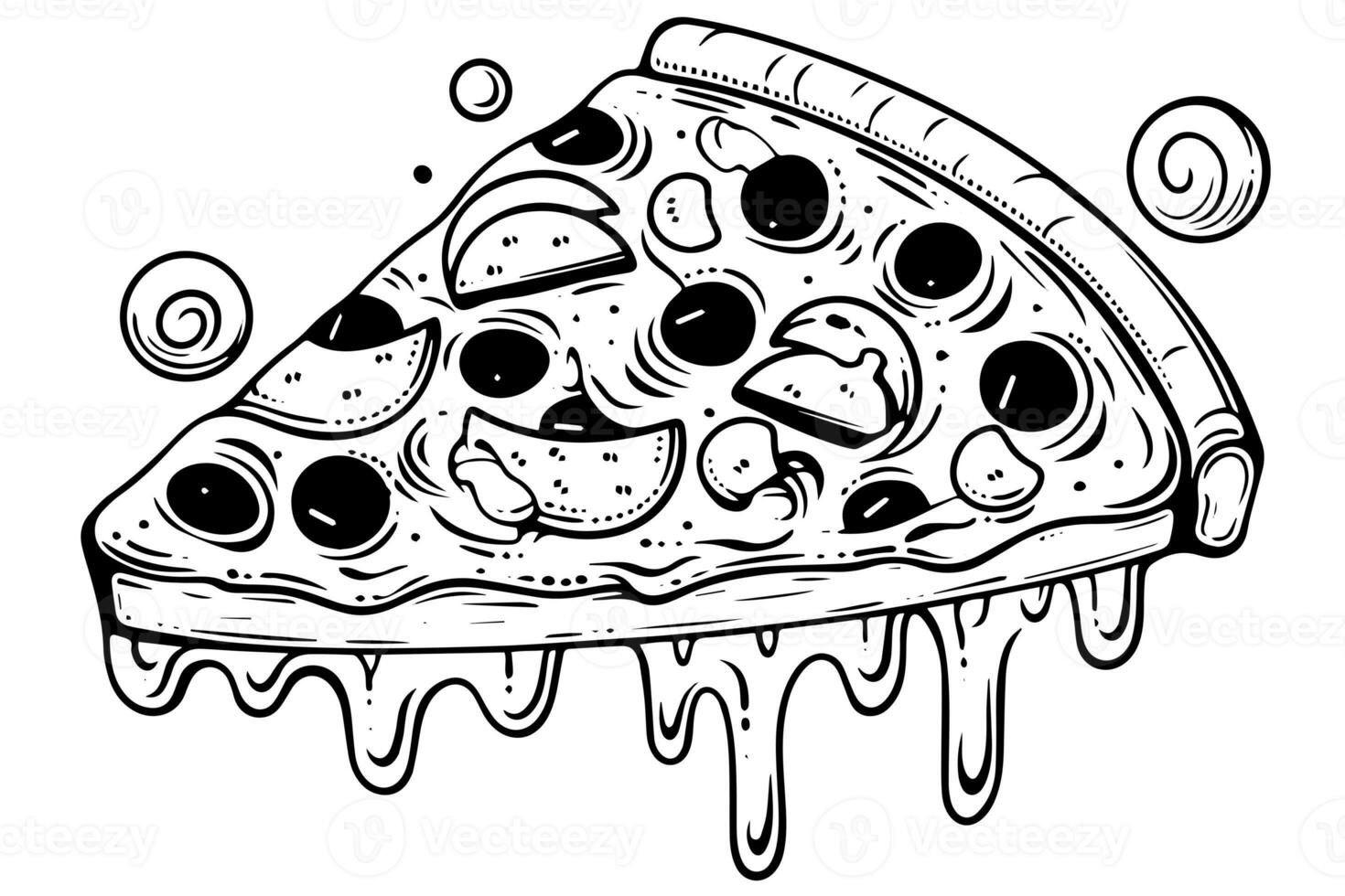 Slice of pizza lover ink sketch. Engraving style vector illustration. Art for print, design, banner. photo