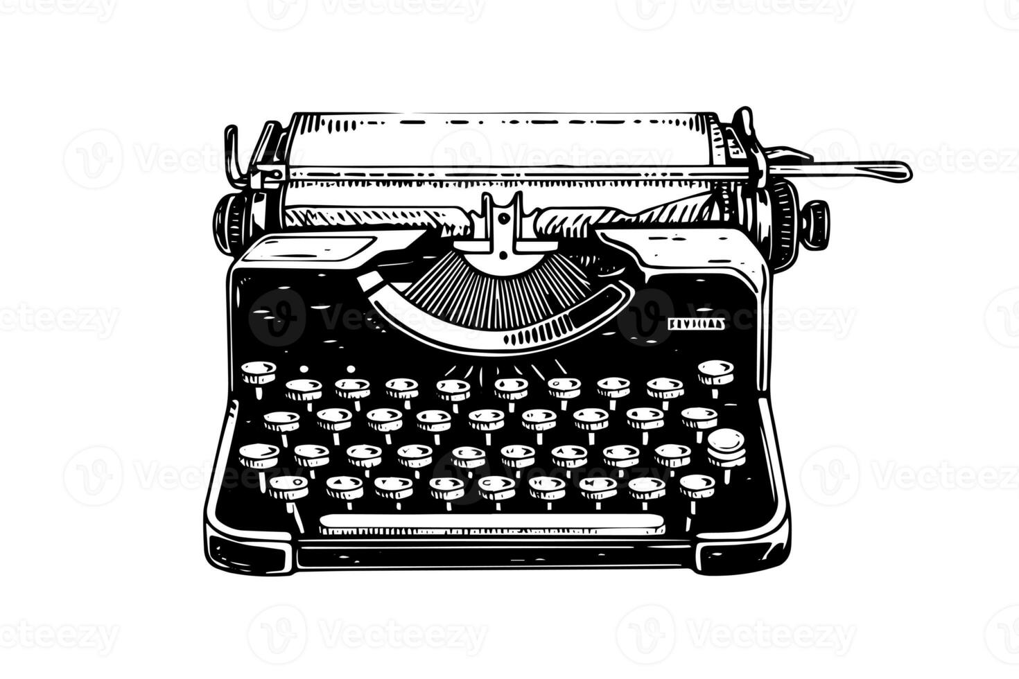 vector mano dibujado ilustración de retro máquina de escribir en Clásico grabado estilo foto