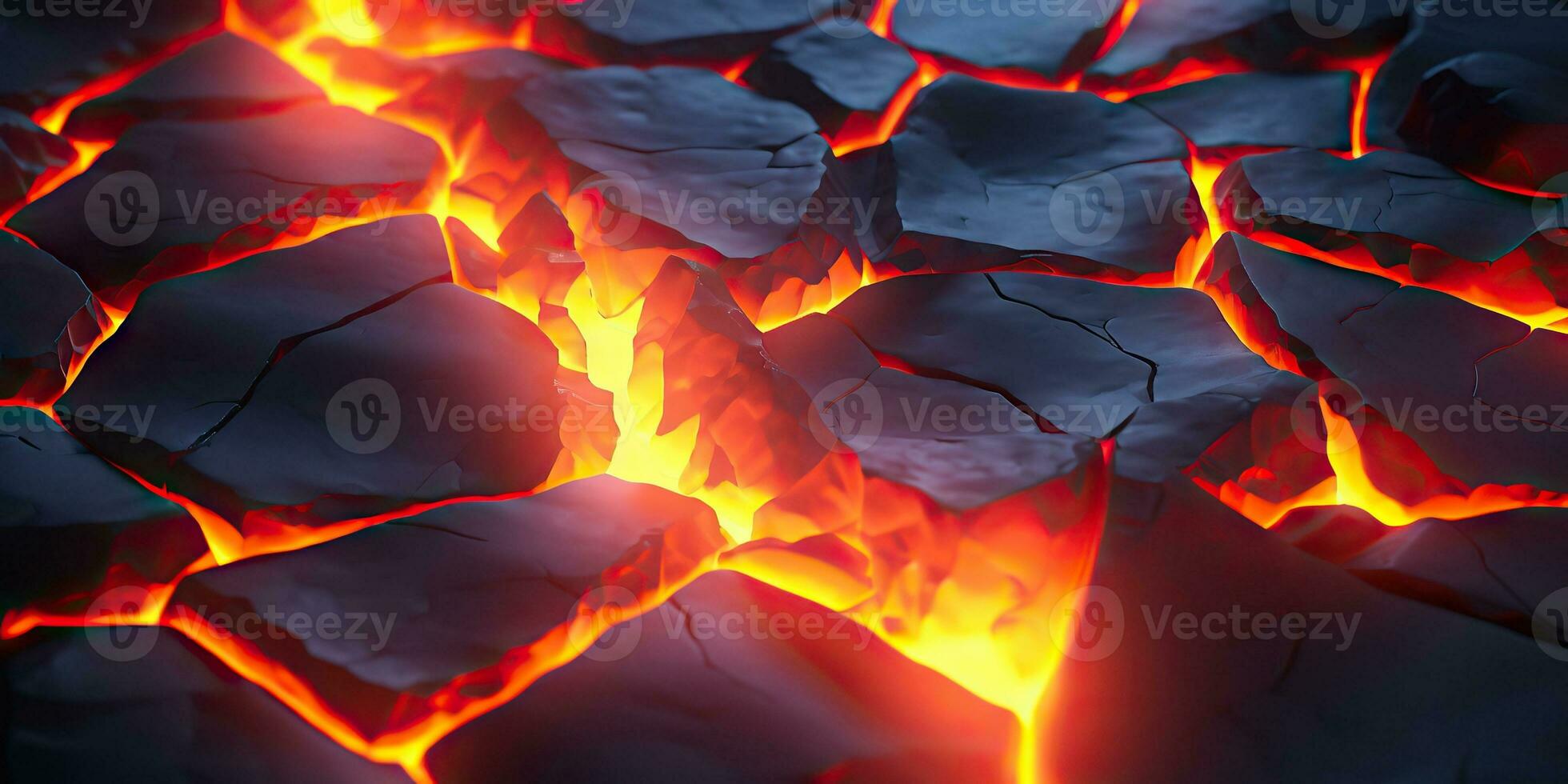Molten lava texture background. Ground hot lava. Burning coals, crack surface. Abstract nature pattern, glow faded flame. 3D Render Illustration. photo