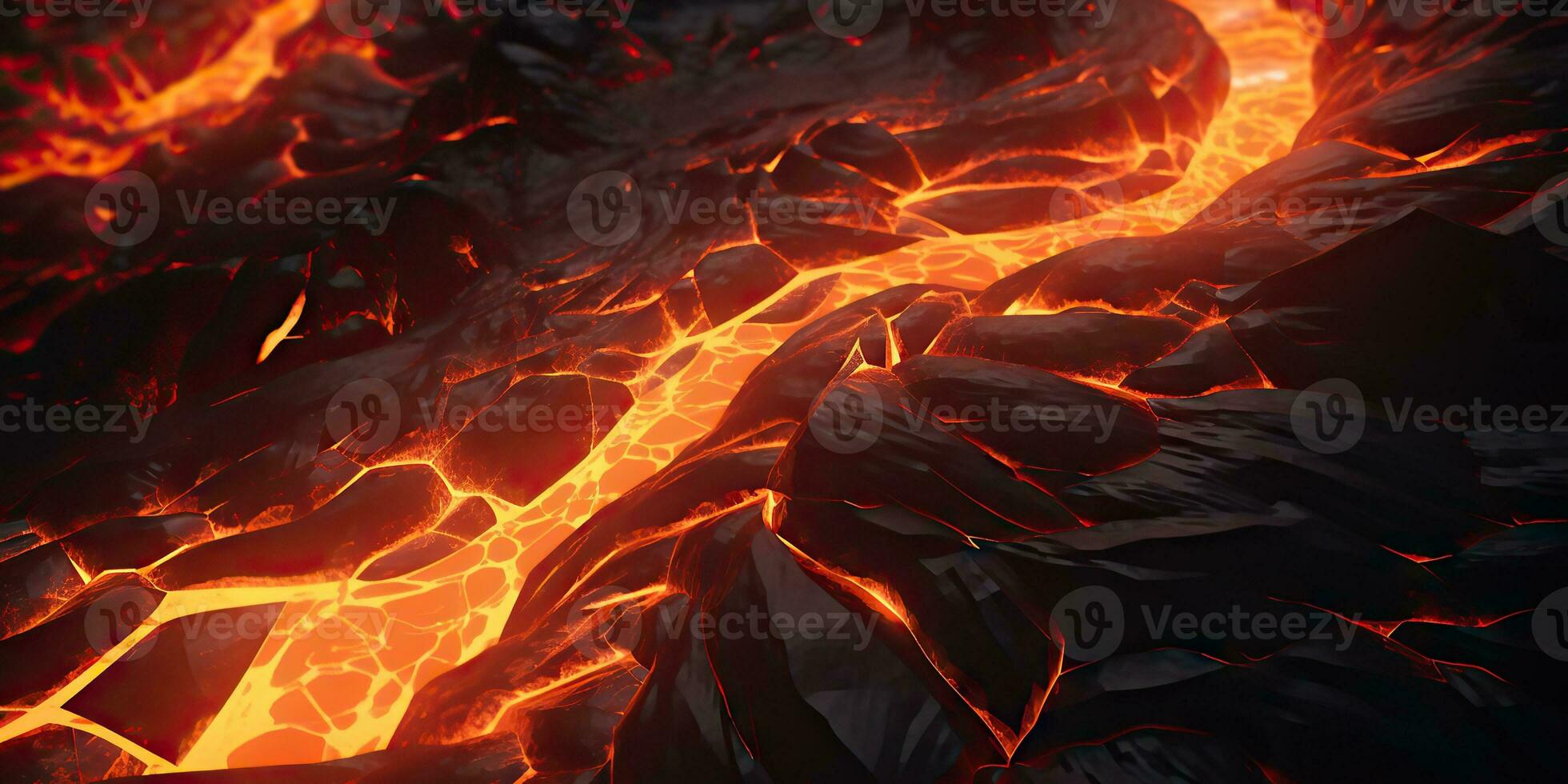 Molten lava texture background. Ground hot lava. Burning coals, crack surface. Abstract nature pattern, glow faded flame. 3D Render Illustration. photo