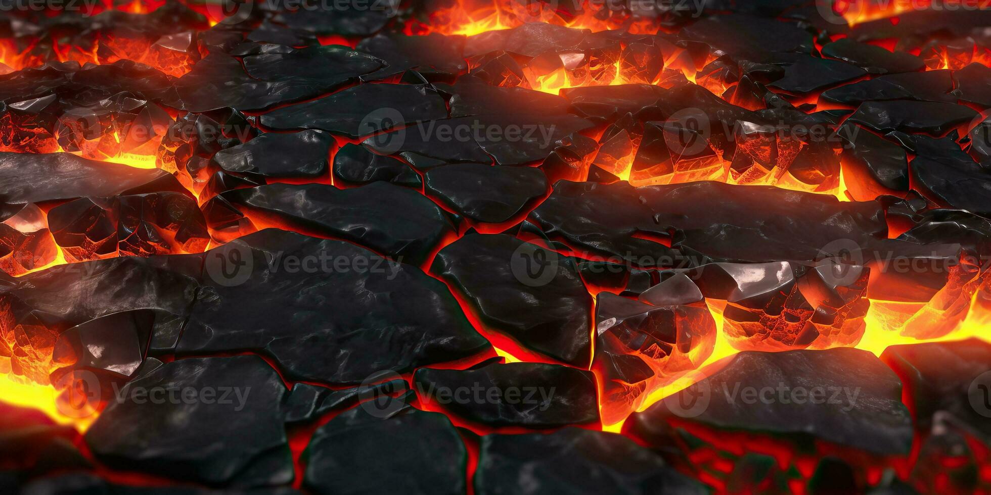 Molten lava texture background. Ground hot lava. Burning coals, crack surface. Abstract nature pattern, glow faded flame. 3D Render Illustration. photo