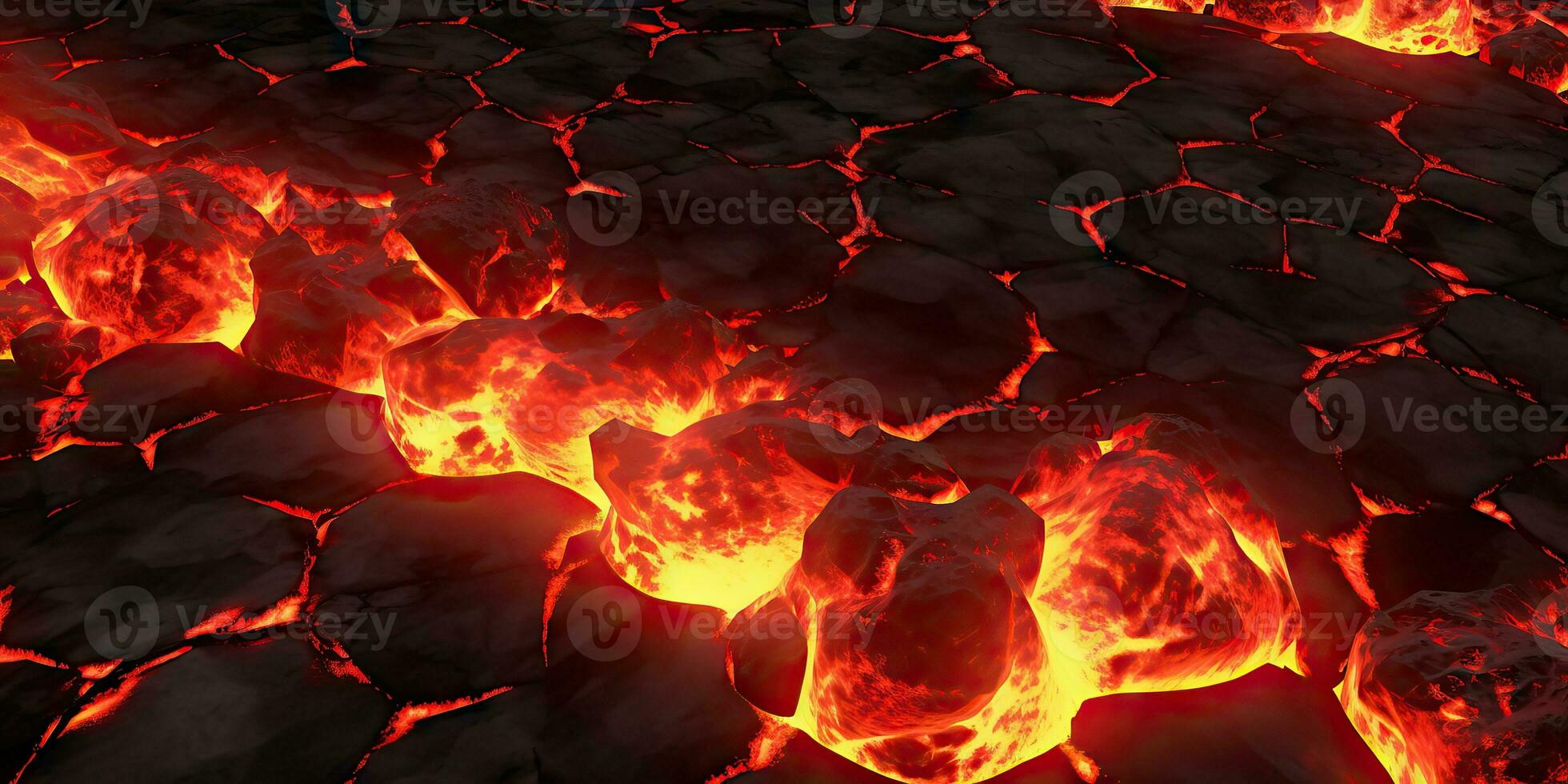Molten lava texture background. Ground hot lava. Burning coals, crack surface. Abstract nature pattern, glow faded flame. 3D Render Illustration. photo