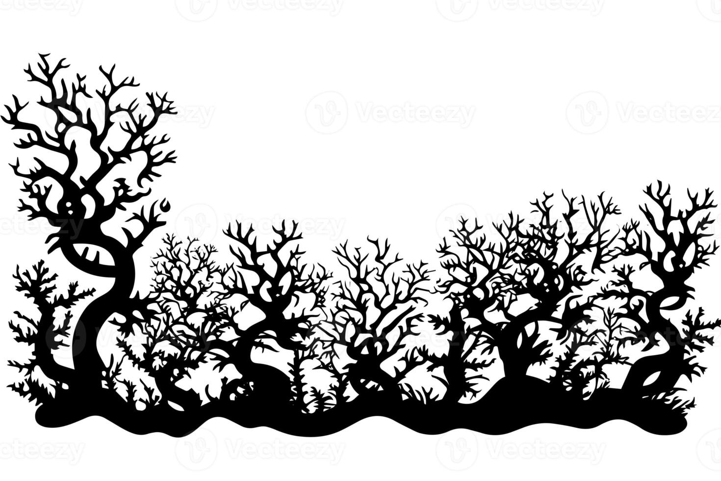 Hand drawn corals and seaweed silhouette isolated on white background. Vector icons and stamp illustration. photo