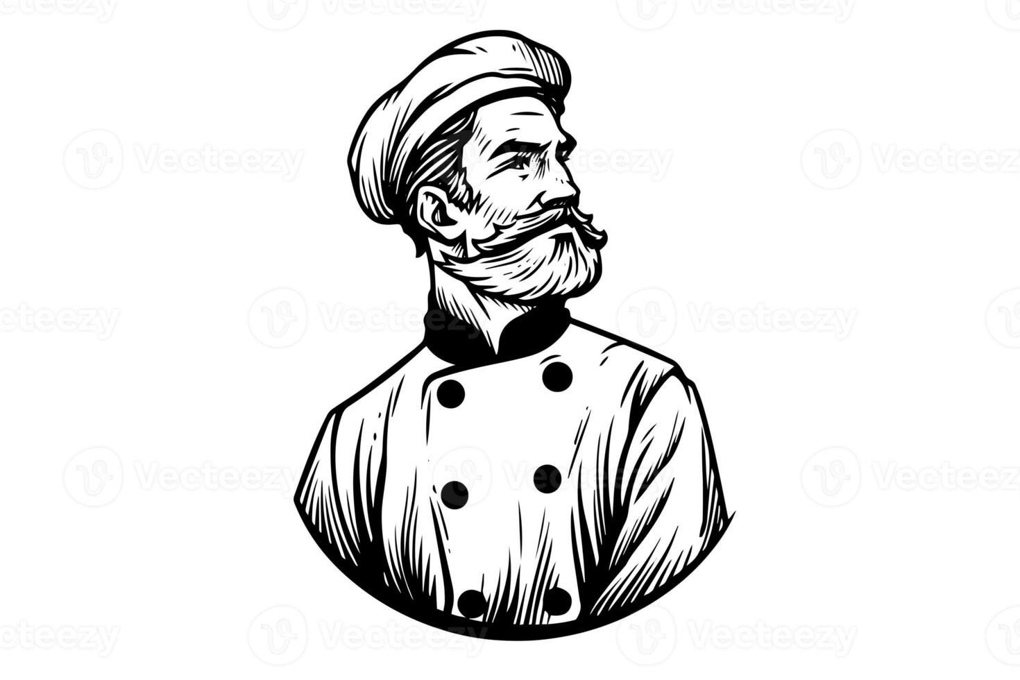 Hand drawn ink sketch of male baker or cook. Design for logotype, icon, advertisment. Engraved style vector illustration. photo