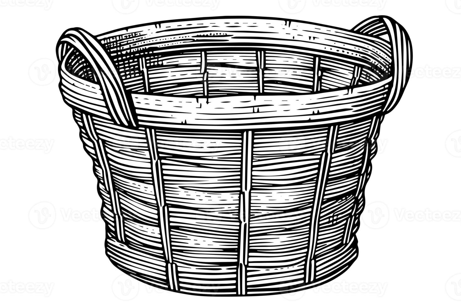 mano dibujado bosquejo de mimbre cesta. grabado estilo vector ilustración. modelo para tu diseño obras. foto