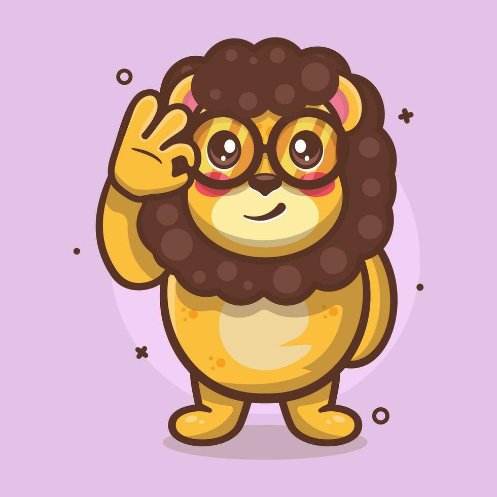 cute lion animal character mascot with ok sign hand gesture isolated cartoon in flat style design vector