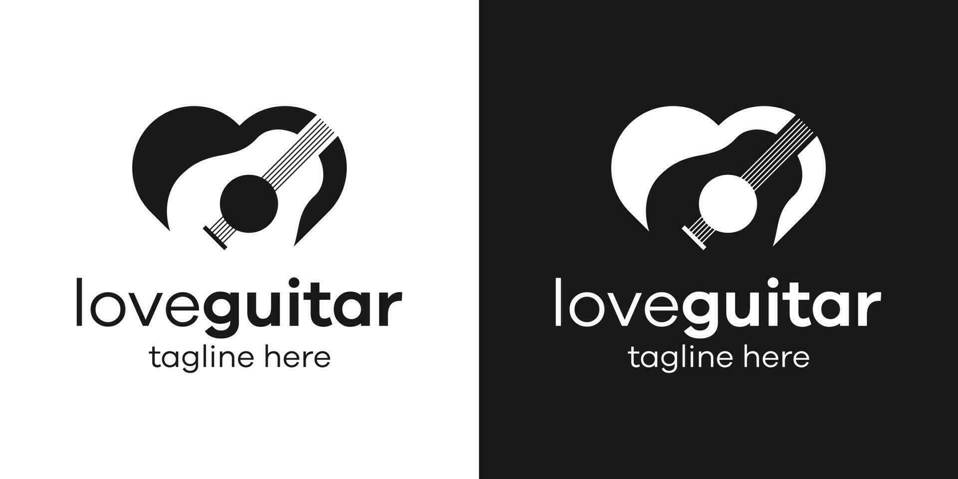 logo diseño amor y guitarra negativo espacio estilo icono vector ilustración