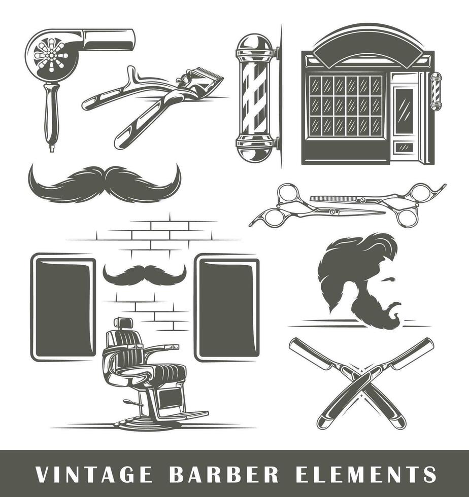 Set of elements of the barbershop isolated on white background vector