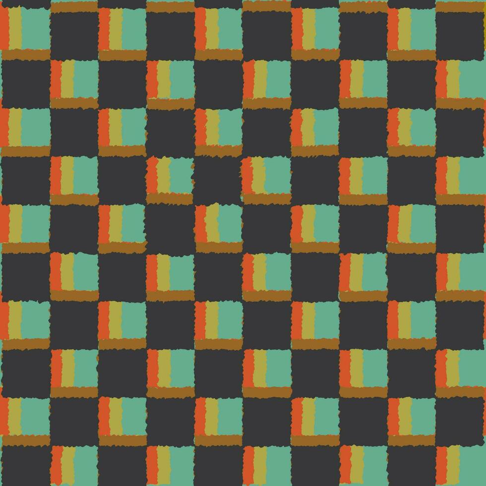 70s estilo vistoso a cuadros modelo. temblor mano dibujado cuadrícula en gris, menta y rojo colores vector