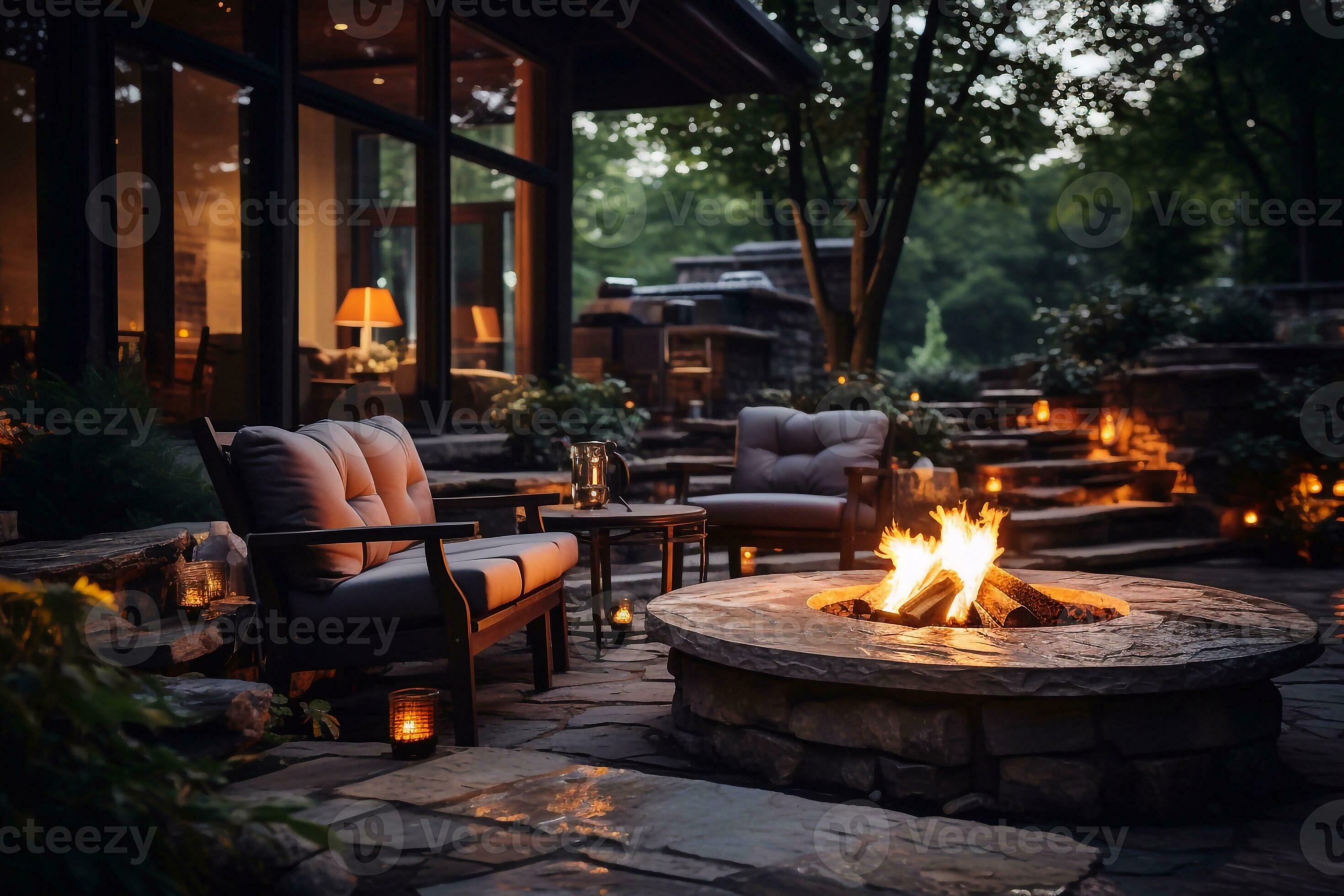 Tranquil Oasis Image of Backyard Fire Pit Background Transformed by