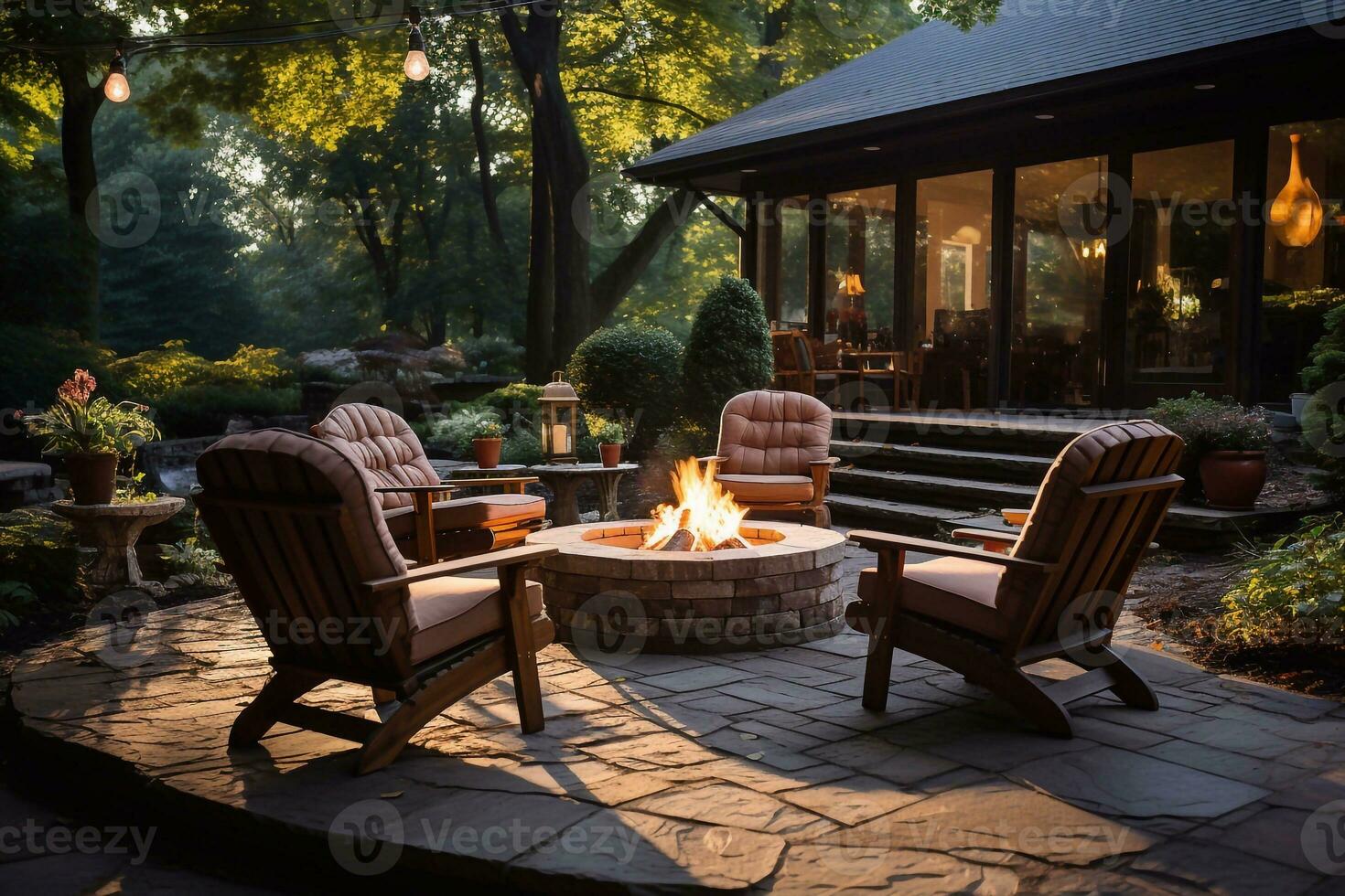 Flames of Tranquility Image of Fire Pit Background Crafted with Generative AI photo