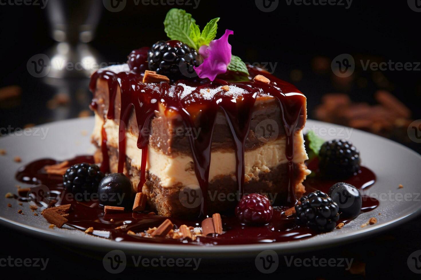 Chocoholic's Dream Generative AI's Image of Chocolate Cake Slice photo