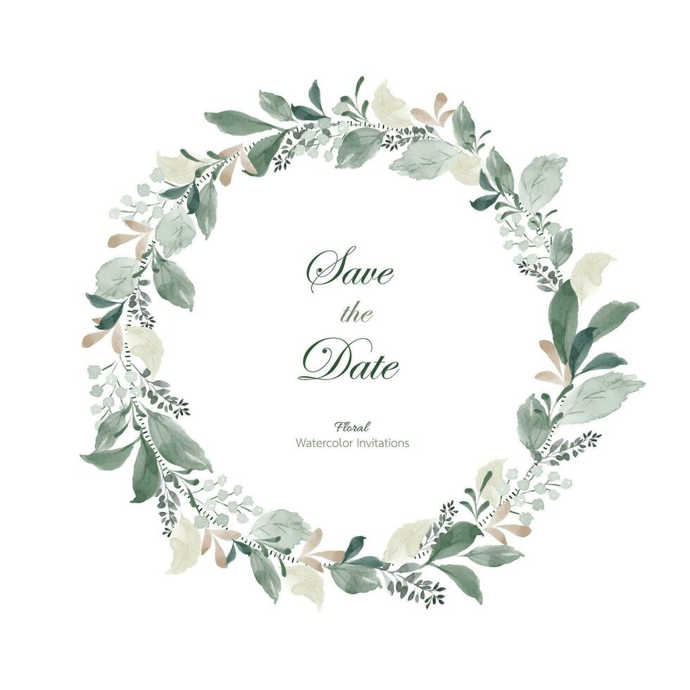 Greenery wreaths of leaves and branches with watercolor hand painted vector