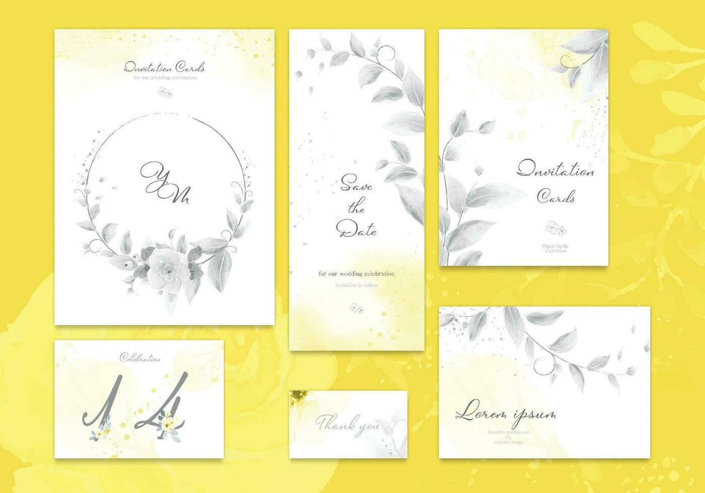 Set of yellow and ultimate gray card with flower rose watercolor vector