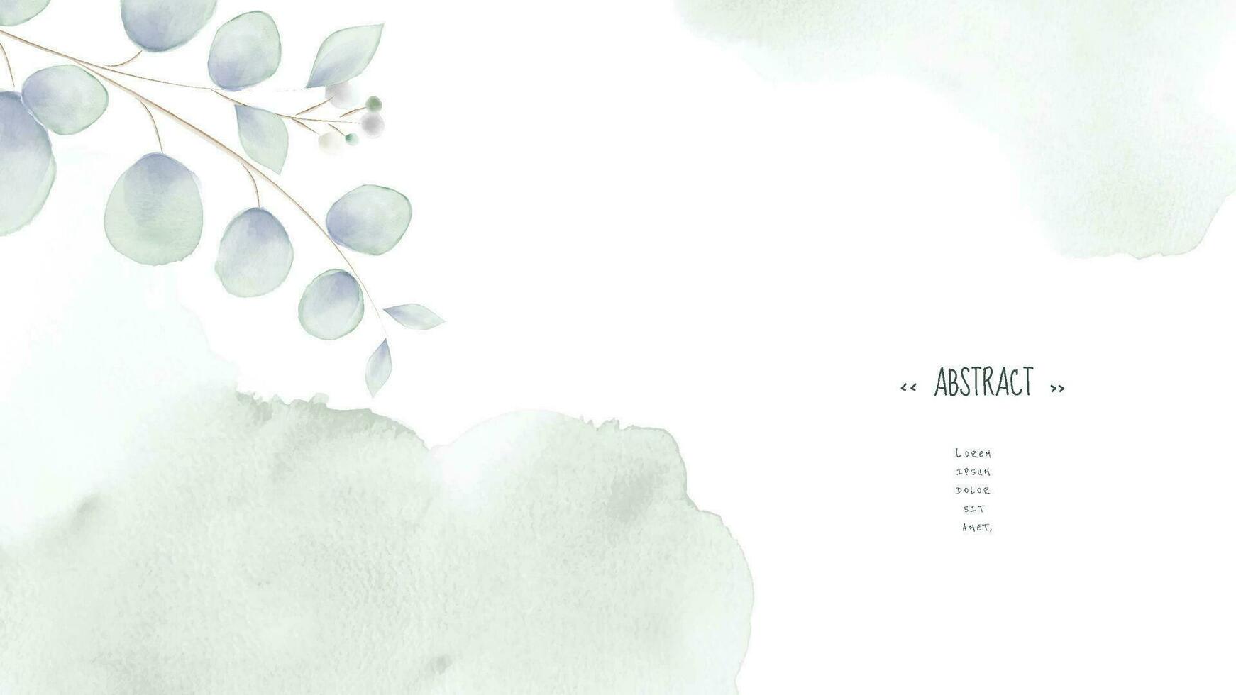 Watercolor leaves design on light green stain abstract background vector
