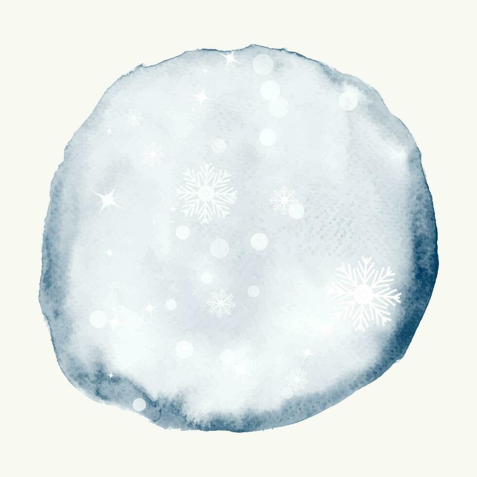 Background with star and snowflakes on circle of gray watercolor stain vector