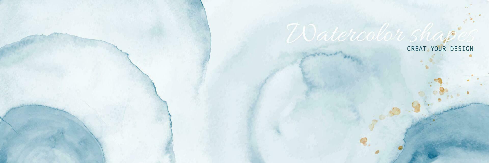 Abstract background with shapes of blue and splash gold watercolor vector