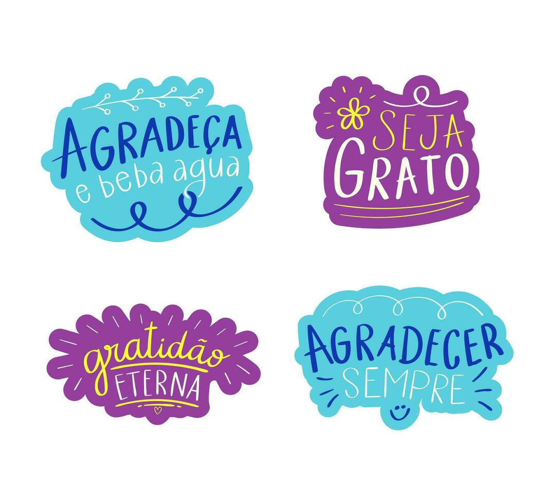 acción de gracias pegatinas frases en portugués. Traducción - dar Gracias y bebida agua. - ser agradecido. - eterno gratitud. - gracias usted siempre. vector