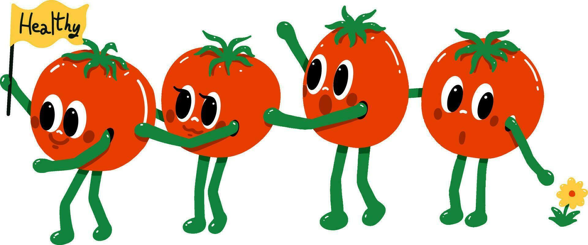 Tomato cartoon vector, tomato cartoon character, healthy tomato gang vector