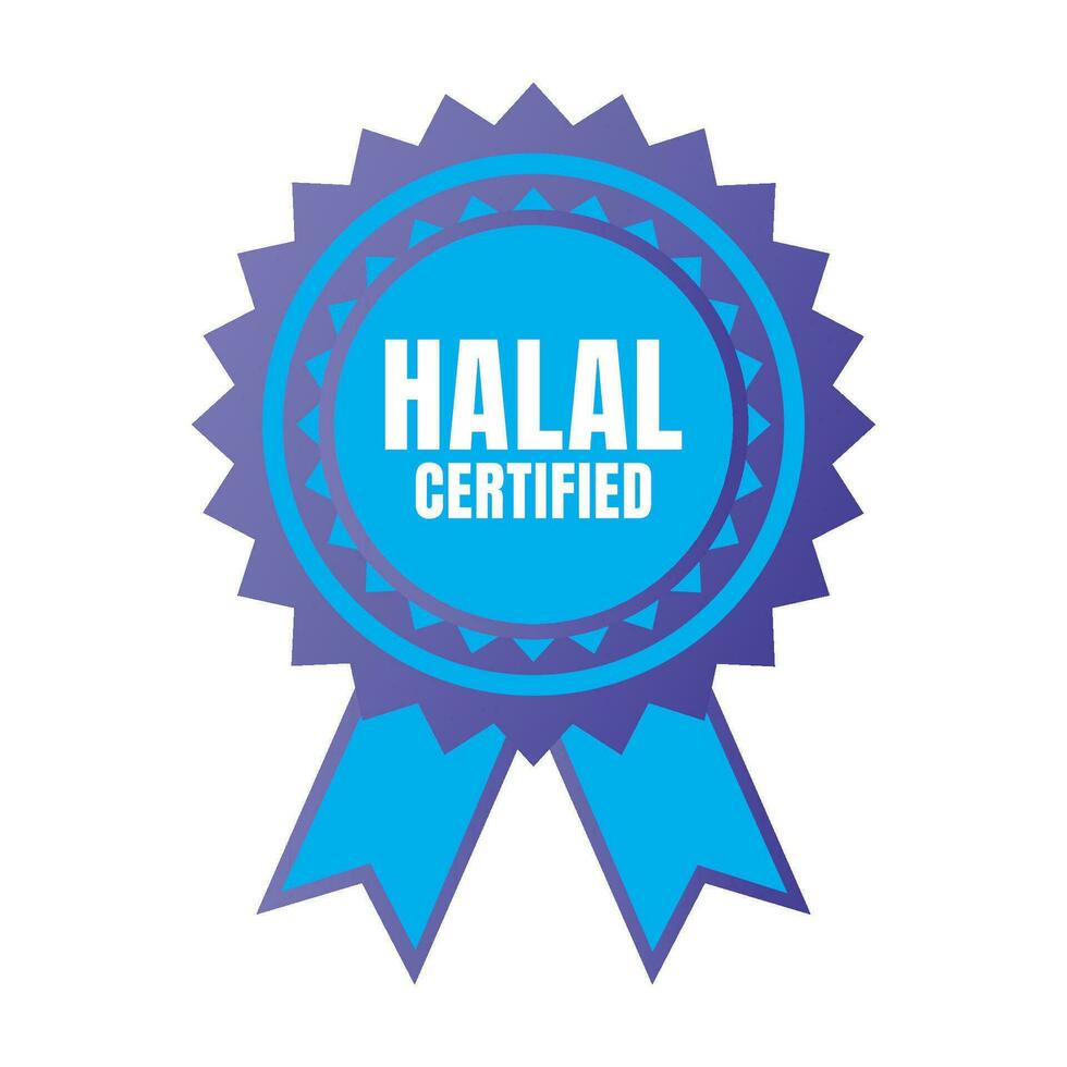 Halal certified badge design vector, Halal food product stamp, Authorized halal food and drink  ribbon stamp label vector