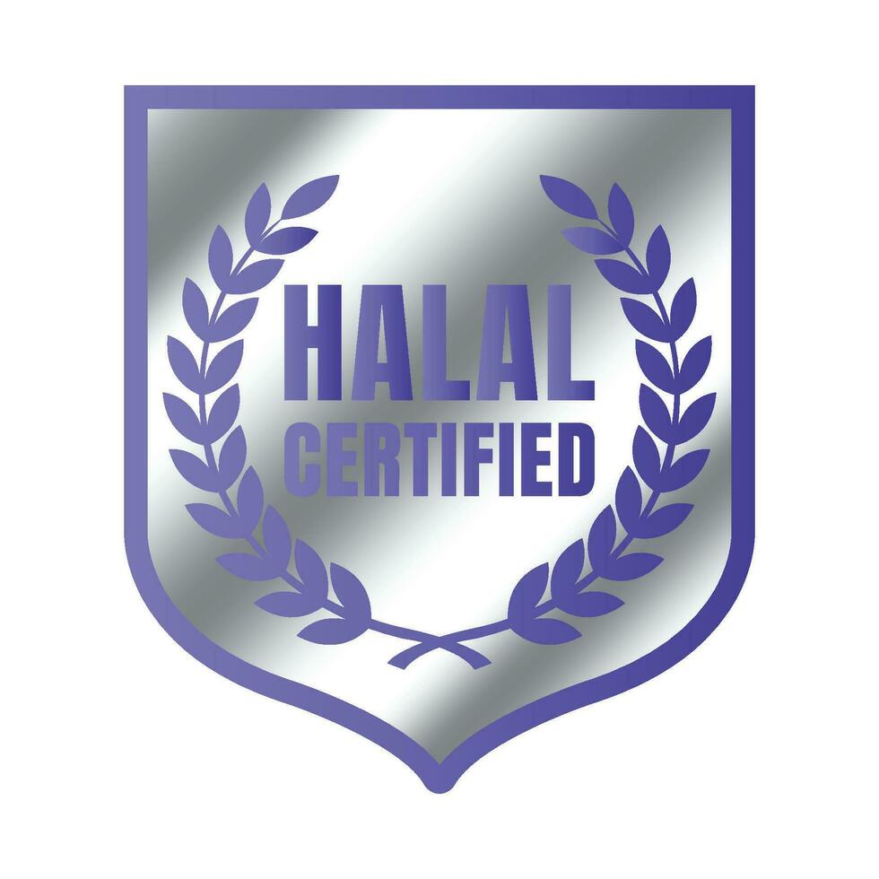 Halal certified badge design vector, Halal food product stamp, Authorized halal food and drink  ribbon stamp label vector