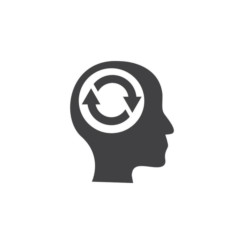 Brain icon in flat style. Human head with arrows vector illustration on white isolated background. Brainstorm business concept.