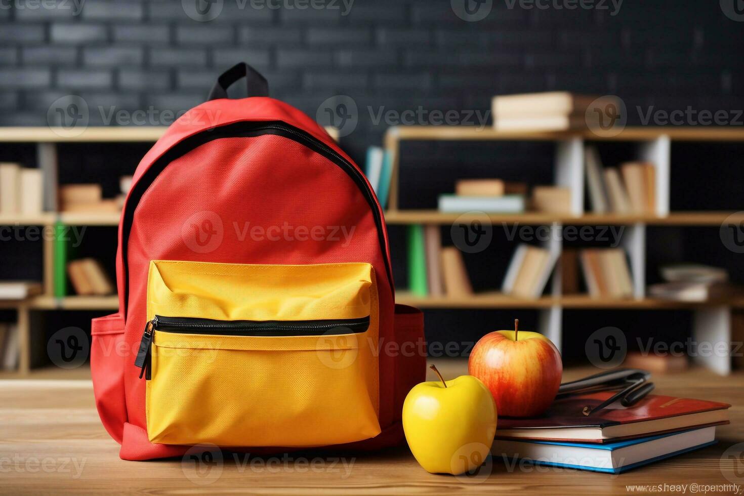 Educational Bounty Apples and Books Combine in Classroom Backpack Crafted with Generative AI photo