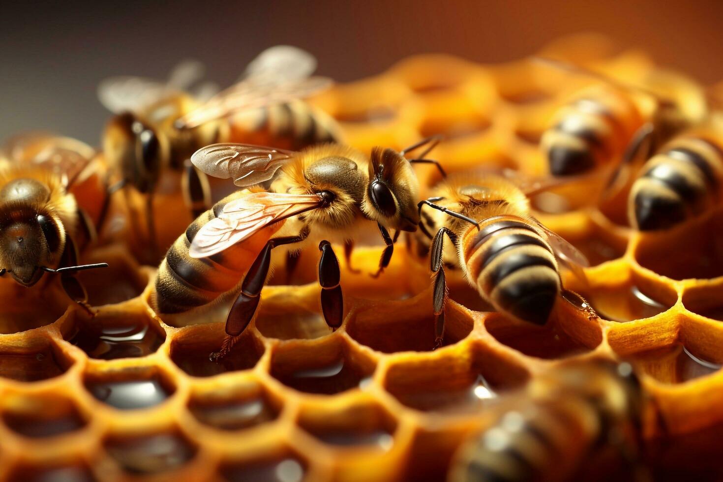 Nature's Architects Bees Crafting Honeycomb Wonders Aided by Generative AI photo