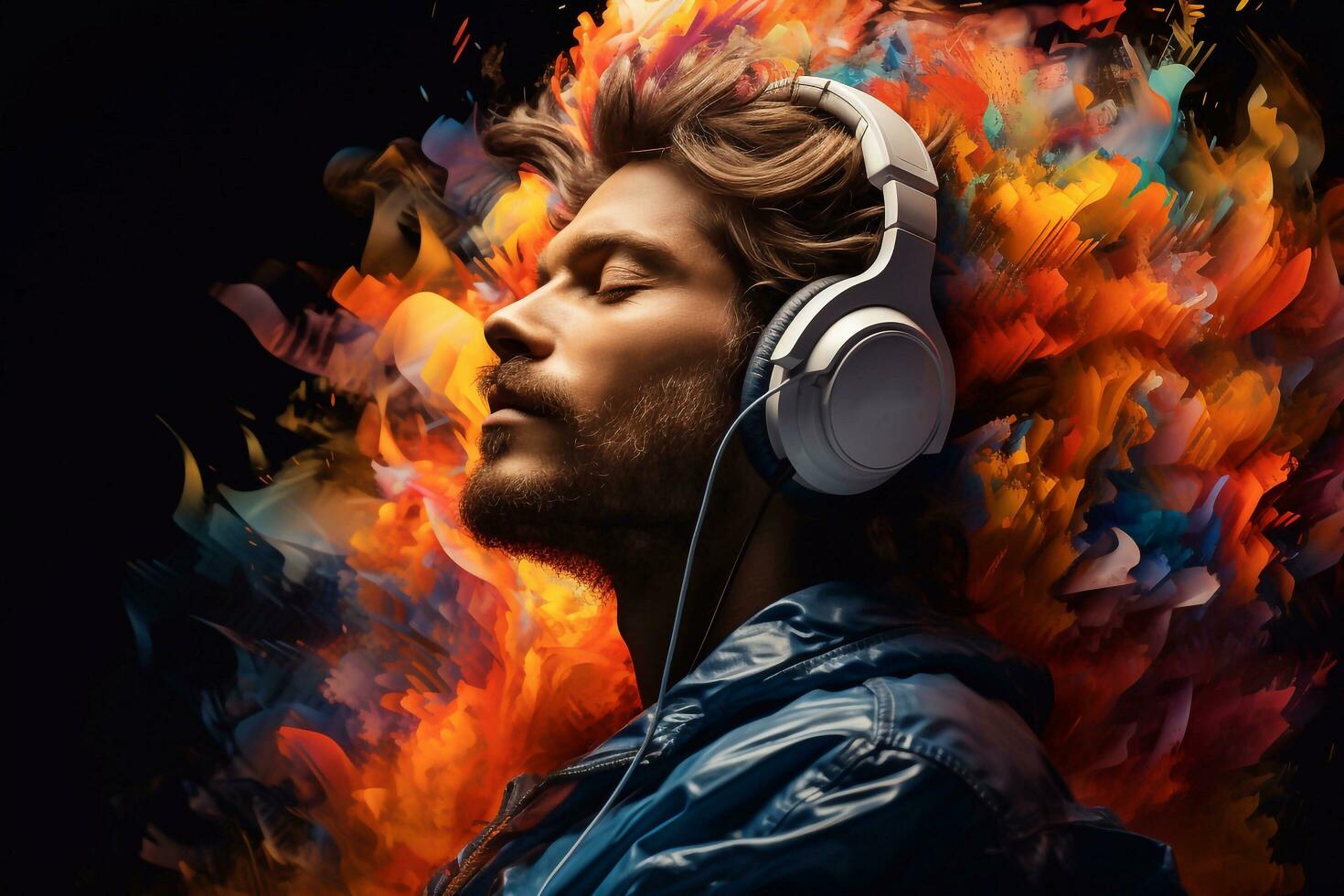 Synchronized Soul Image of a Man Finding Harmony in Headphone Music Generative Ai photo