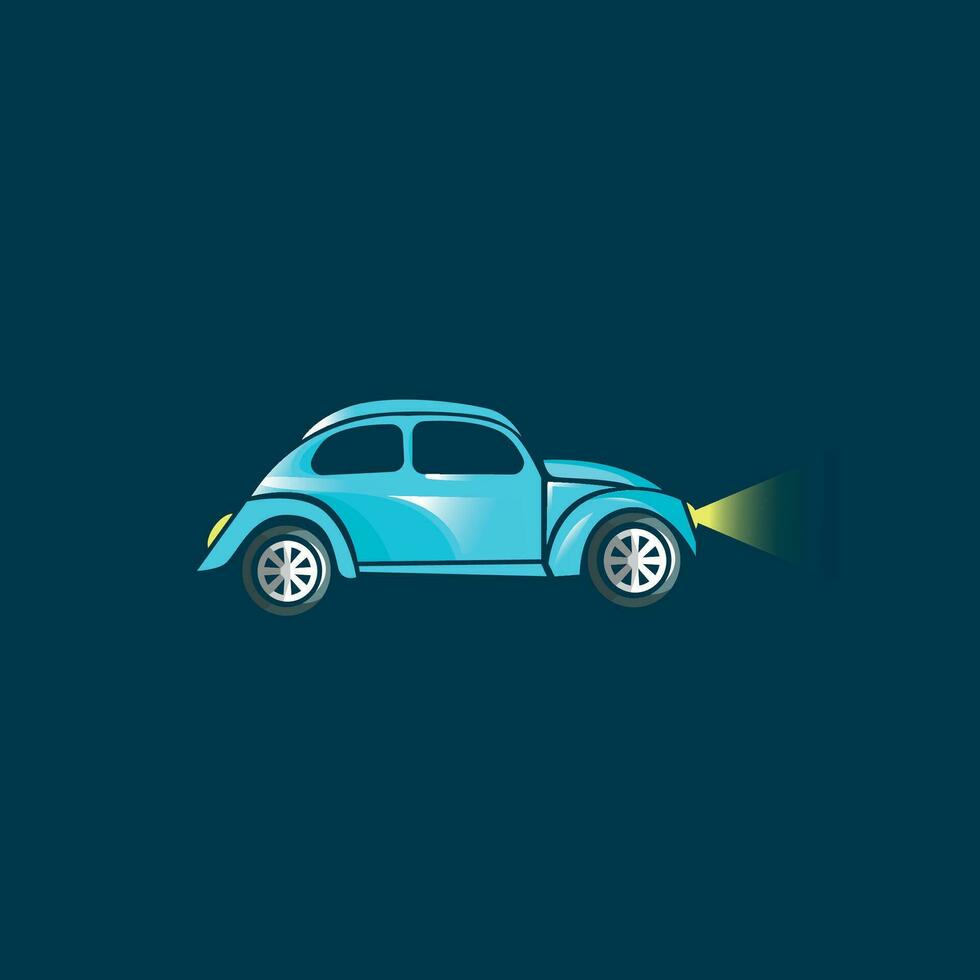 flat blue car vector for game , dark background , teal Volkswagen Beetle car