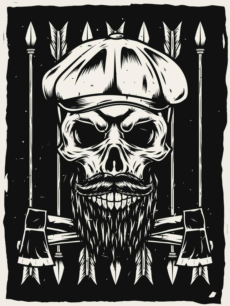 skull and cross axe poster design vector