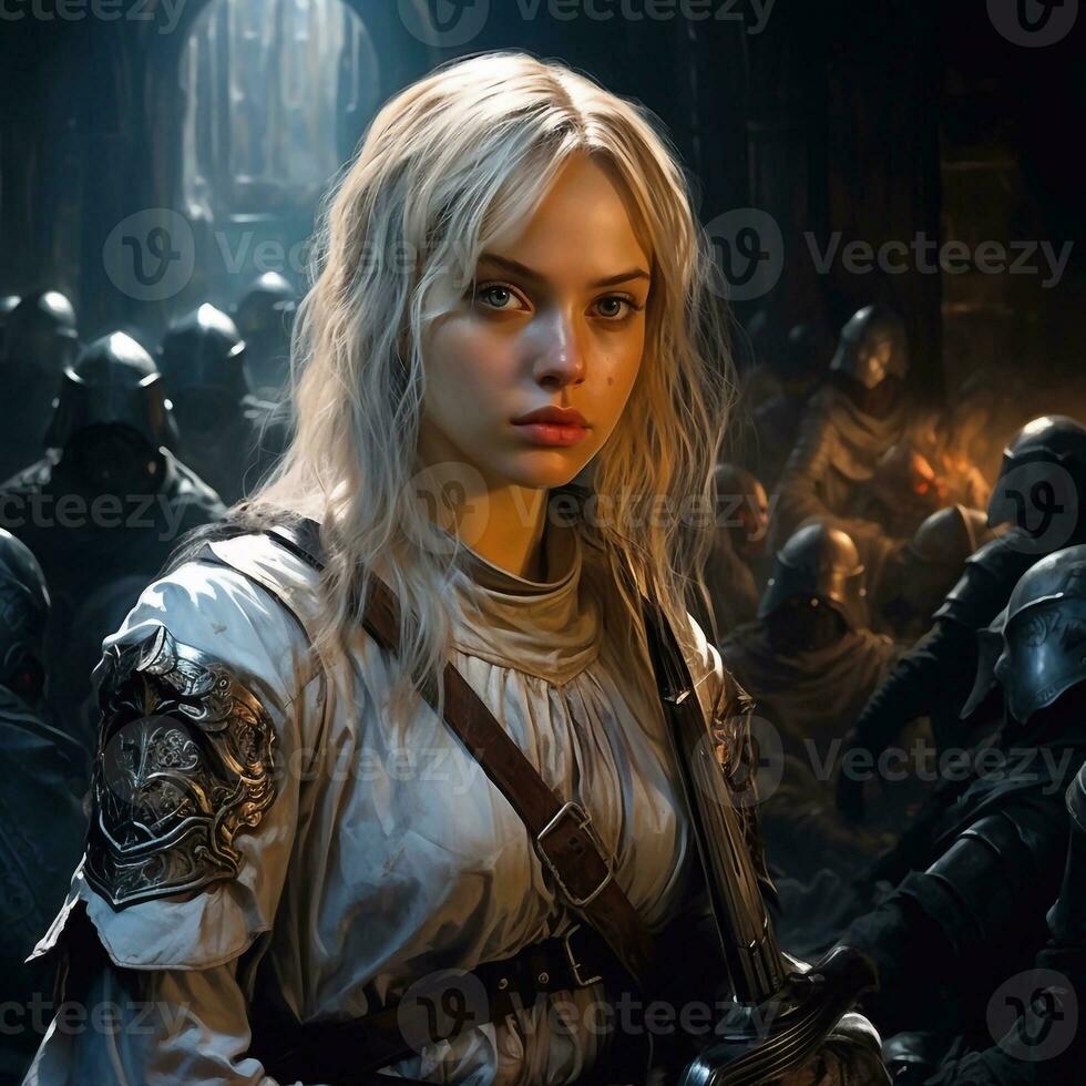 Radiant Beauty Young Woman Silver Blonde Shoulder Length Hair generative ai photo