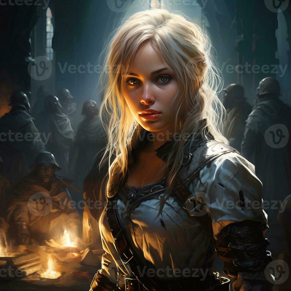 Graceful Beauty Young Woman with Silver Blonde Shoulder Length Hair generative ai photo