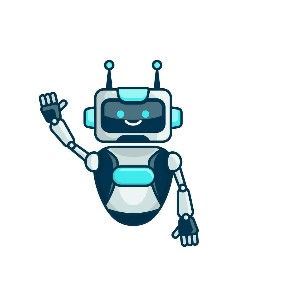 Robot character say Hi Hello vector illustration. Cute robot cartoon illustration design