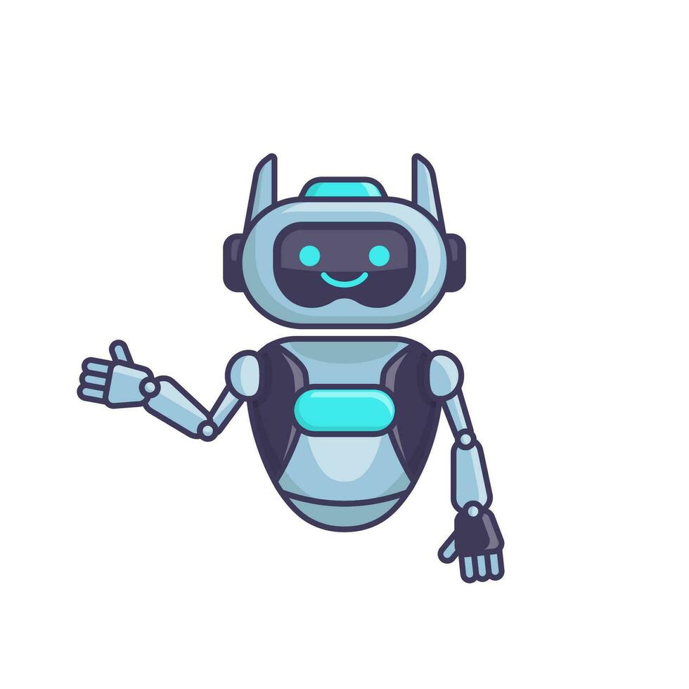 Robot presenting or welcoming gesture vector illustration. Cute robot cartoon illustration design