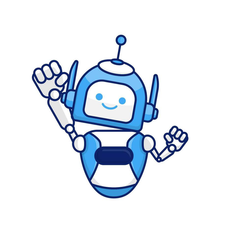 Robot character pose illustration. Happy robot jumping and cheering design vector