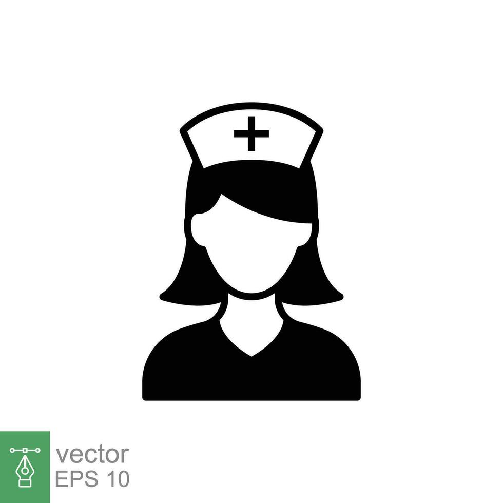 Nurse icon. Simple solid style. Medical assistant, female, woman, medic, doctor, health, medicine, hospital concept. Black silhouette, glyph symbol. Vector isolated on white background. EPS.