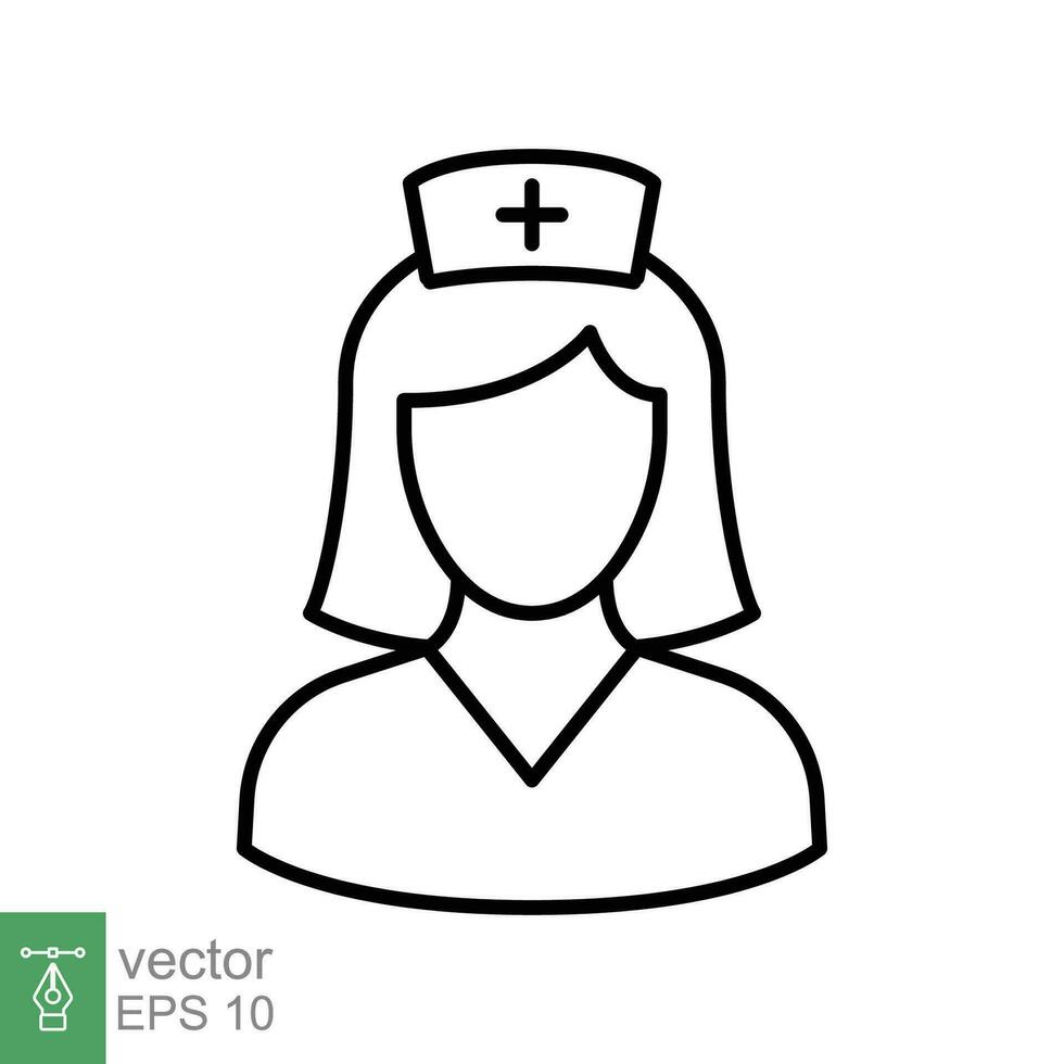 Nurse icon. Simple outline style. Medical assistant, female, woman, medic, doctor, health, medicine, hospital concept. Thin line symbol. Vector isolated on white background. EPS.