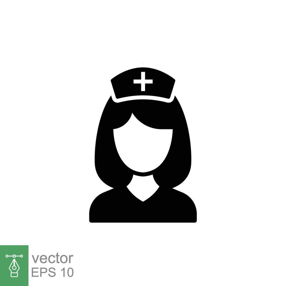 Nurse icon. Simple solid style. Medical assistant, female, woman, medic, doctor, health, medicine, hospital concept. Black silhouette, glyph symbol. Vector isolated on white background. EPS.