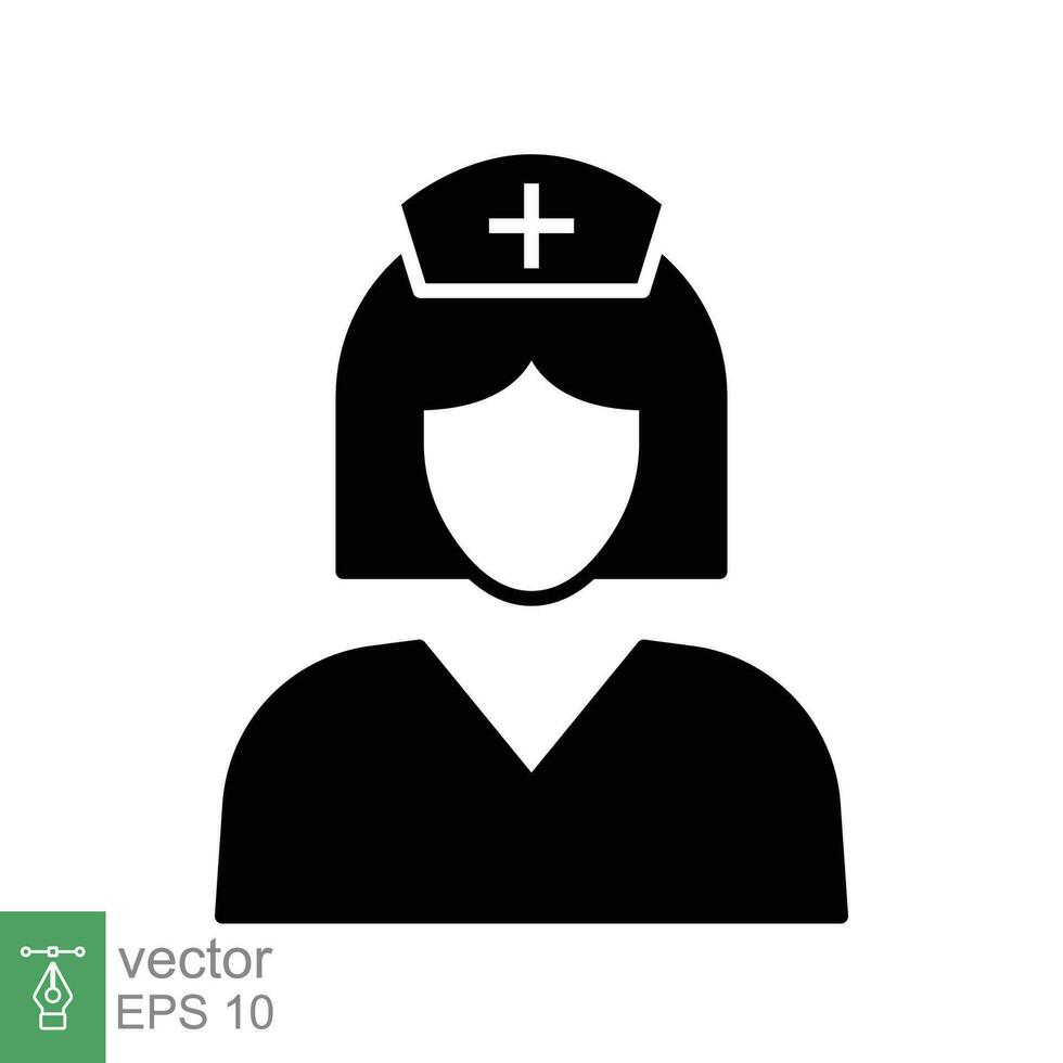 Nurse icon. Simple solid style. Medical assistant, female, woman, medic, doctor, health, medicine, hospital concept. Black silhouette, glyph symbol. Vector isolated on white background. EPS.