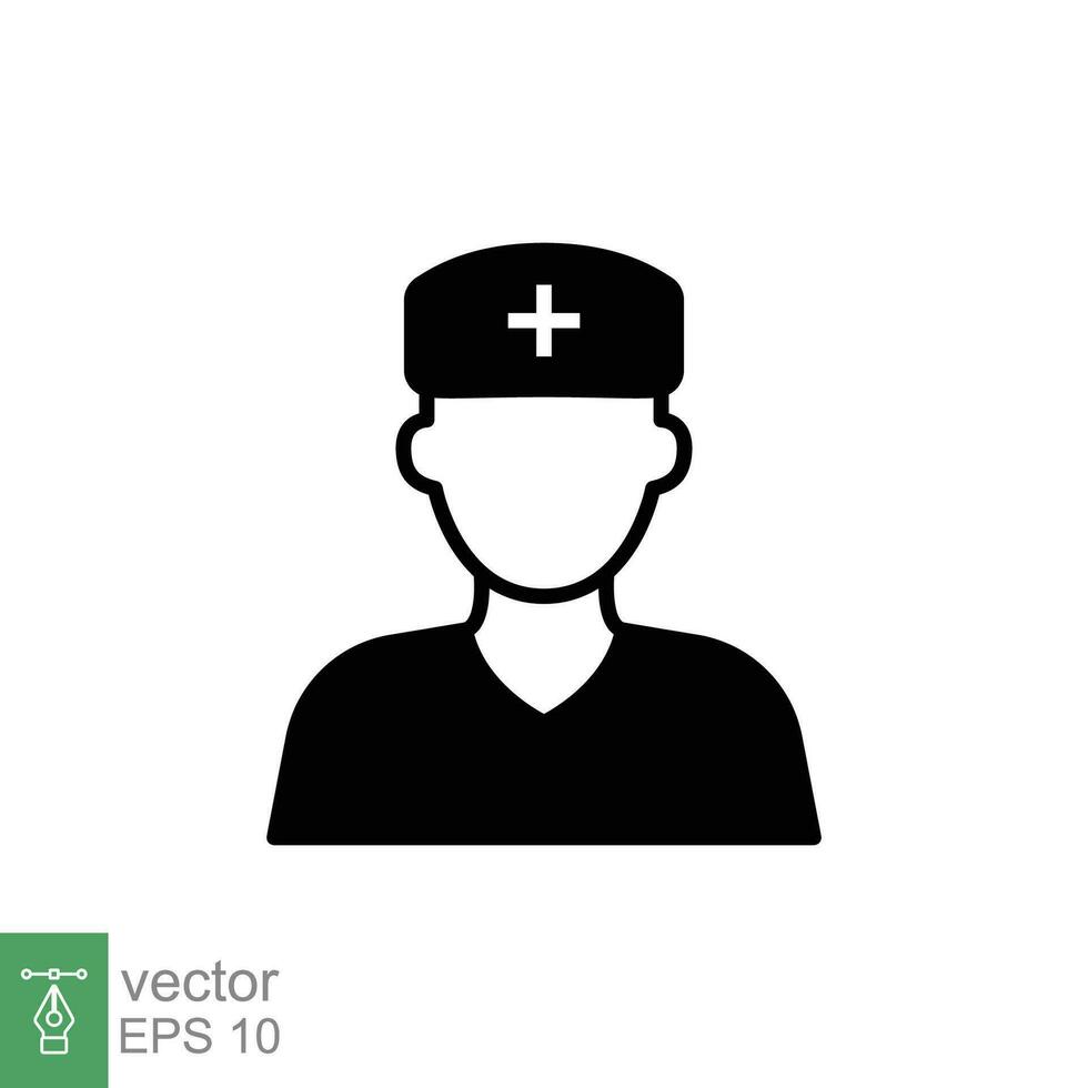 enfermero icono. sencillo sólido estilo. médico asistente, masculino, hombre, médico, doctor, salud, medicamento, hospital concepto. negro silueta, glifo símbolo. vector aislado en blanco antecedentes. eps.