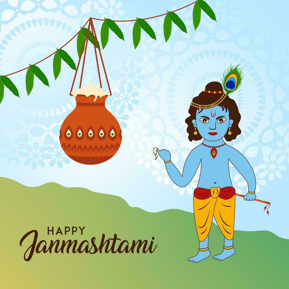 Krishna Janmashtami Celebration Post with beautiful decorative background vector