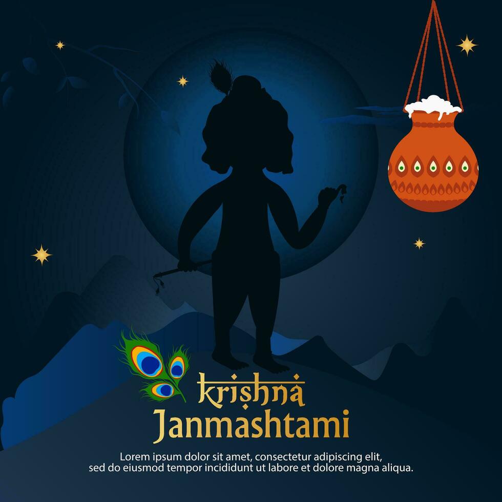 Krishna Janmashtami Celebration Post with beautiful decorative background vector