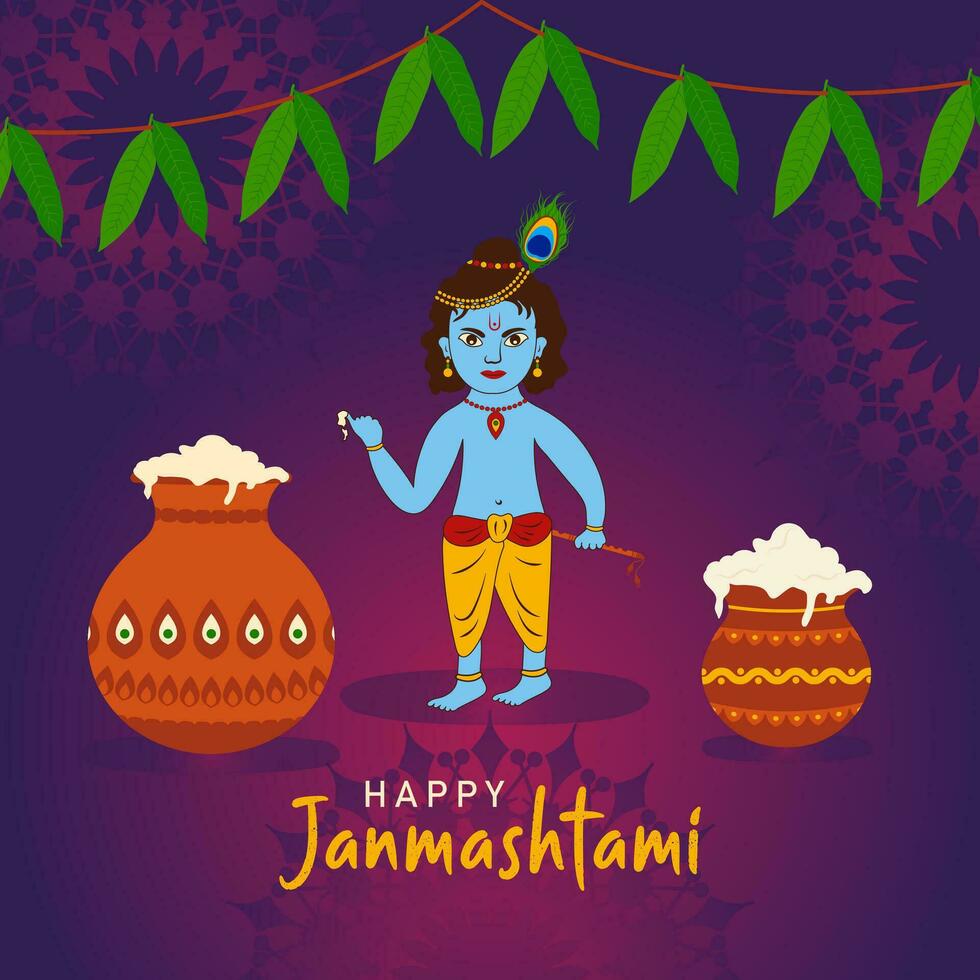 Krishna janmashtami celebracion enviar con hermosa decorativo antecedentes vector