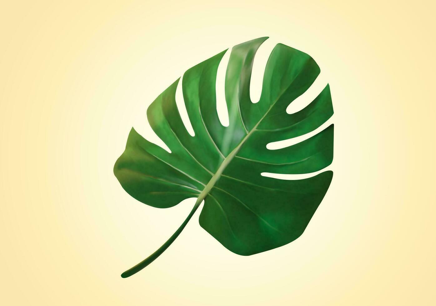 3d monstera leaf isolated on light yellow background. Tropical botanical element suitable for fashion decoration. vector