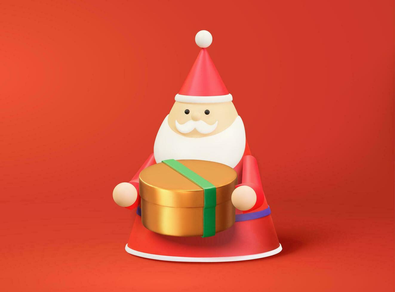 3d illustration of Santa Claus puppet holding a present, isolated on red background vector