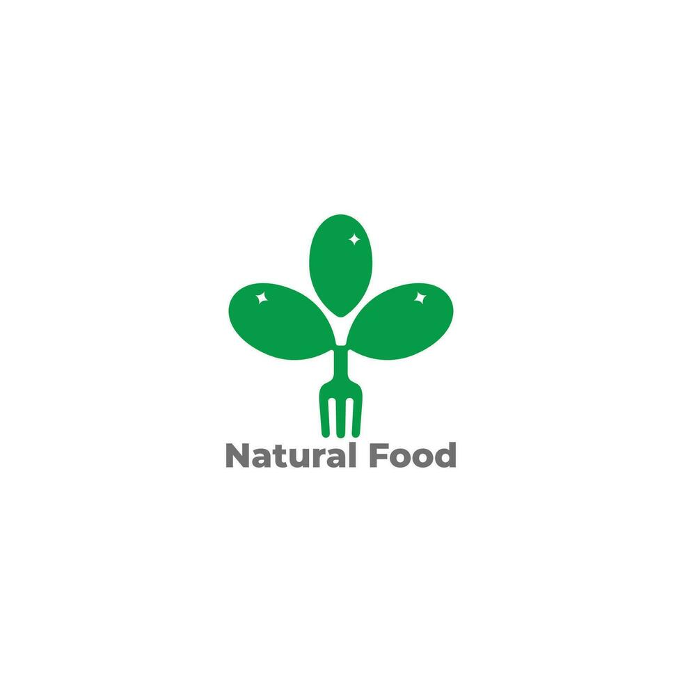 green plant spoon fork shape natural food restaurant symbol vector