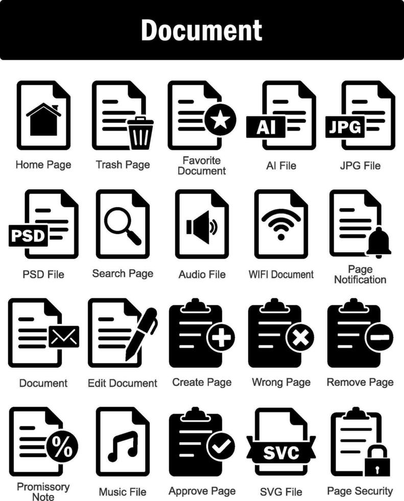 un conjunto de 20 documento íconos como hogar página, basura página, favorito documento vector