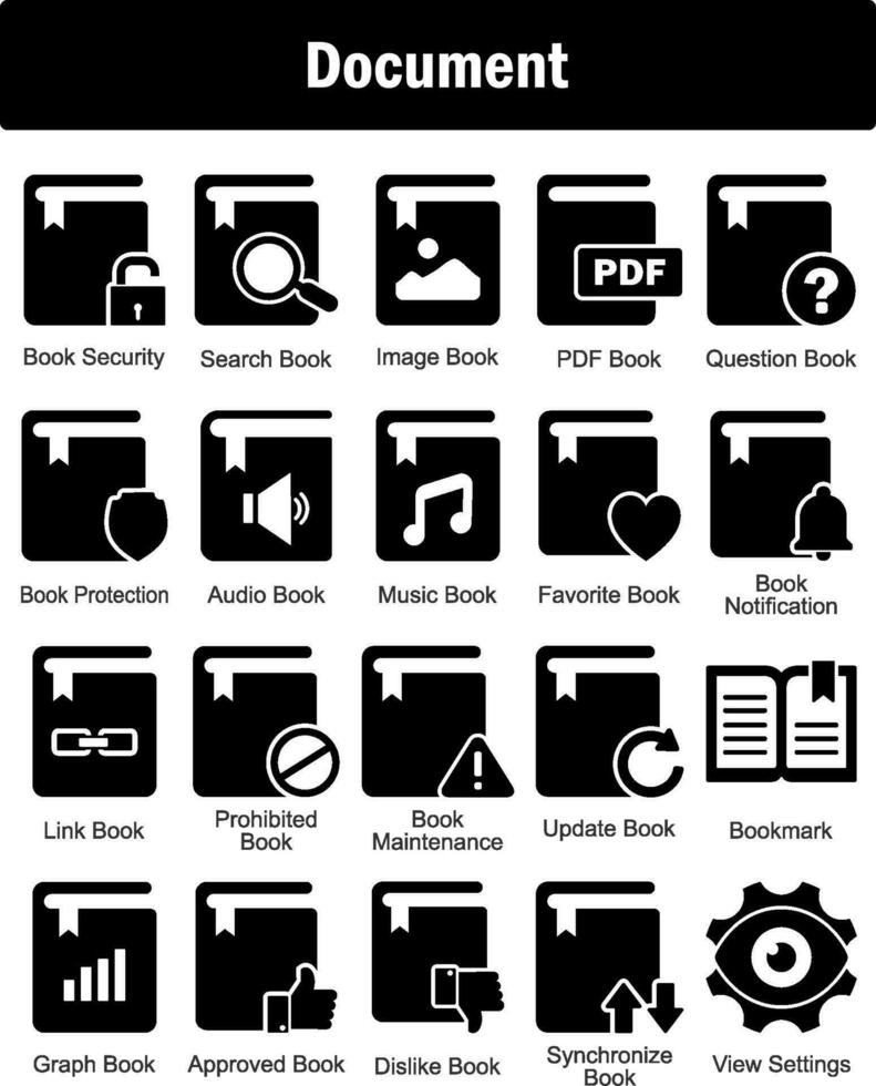 A set of 20 Document icons as book security, search book, image book vector